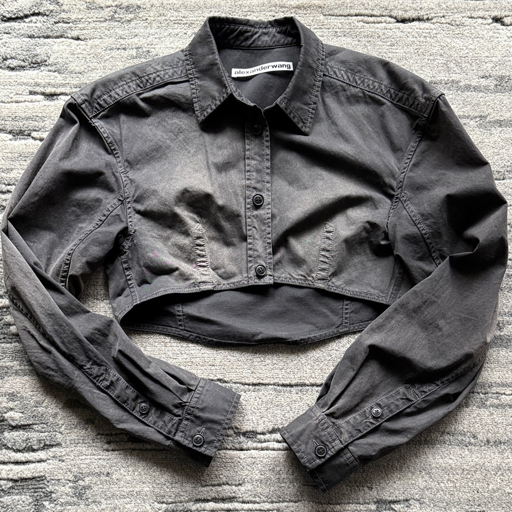 Alexander Wang Charcoal Cropped poplin top